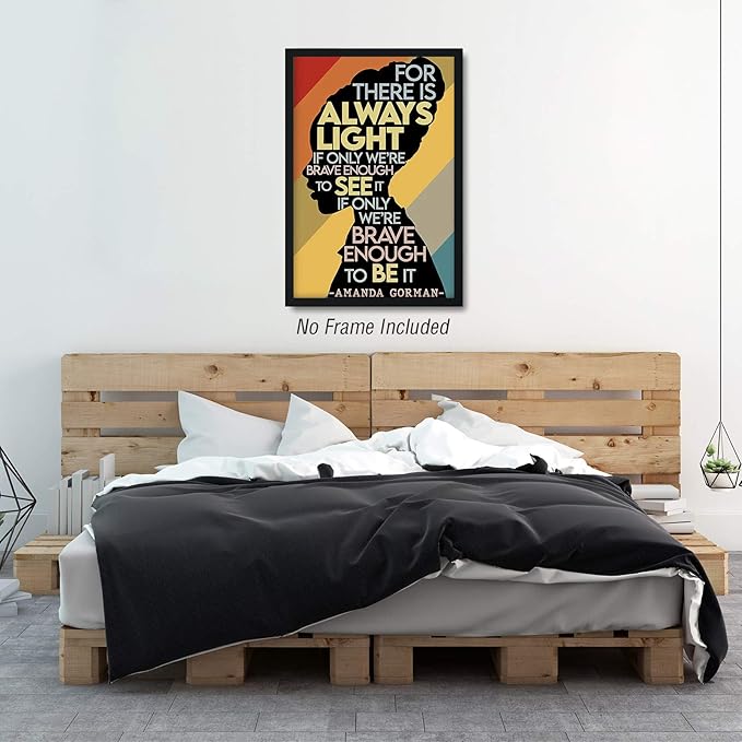 Amanda Gorman Poster Canvas Prints, Poem Amanda Gorman Wall Art The Hill We Climb Poem Poster Inaugural Quote Painting There Is Always Light Art Black History Month Wall Art Decor 16x24 Inch Unframed
