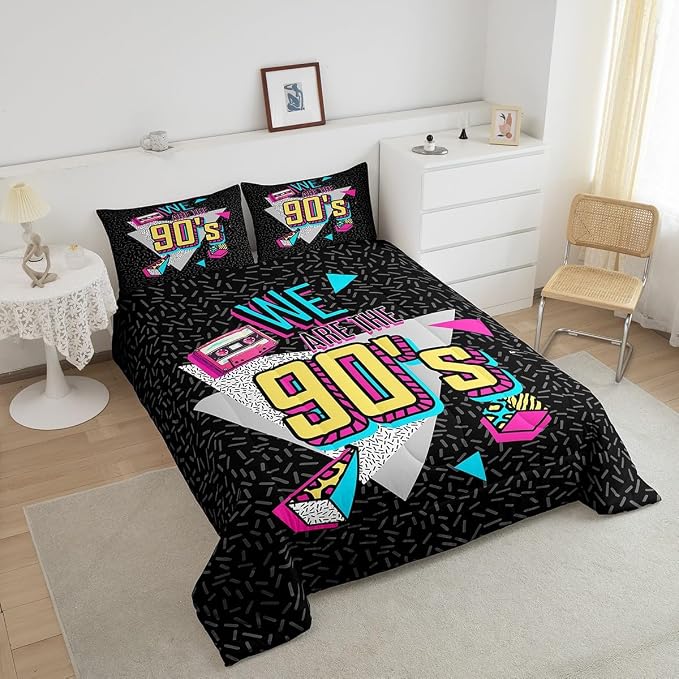 Manfei Memphis Comforter Set Twin Size, Retro 90s Fashion Style Quilt Set with 1 Pillowcase, Geometric Triangle Diamond Bedding Set 2pcs for Kids Boys Room Decor Lightweight Duvet Insert