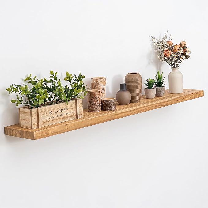 Extra Deep 48" Long Rustic Solid Wood Floating Shelves for Wall, Wall Shelves with Invisible Bracket for Living Room Bathroom Bedroom Kitchen, Set of 1, Walnut