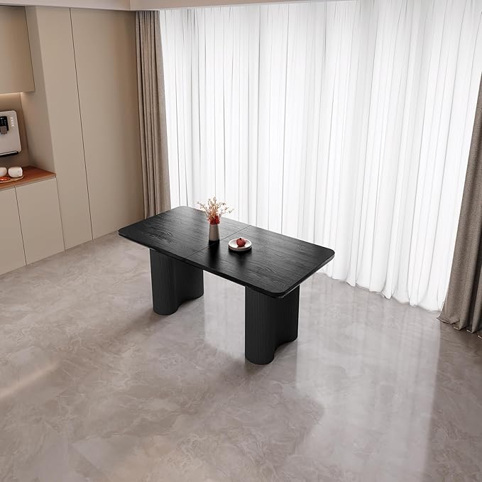 62.99" Rectangular Dining Table, Modern Kitchen Table with Wavy Legs, Home Dining Table for Kitchen, Bar, Restaurant,Living Room, Small Space, Easy Assembly,Black,Table Only
