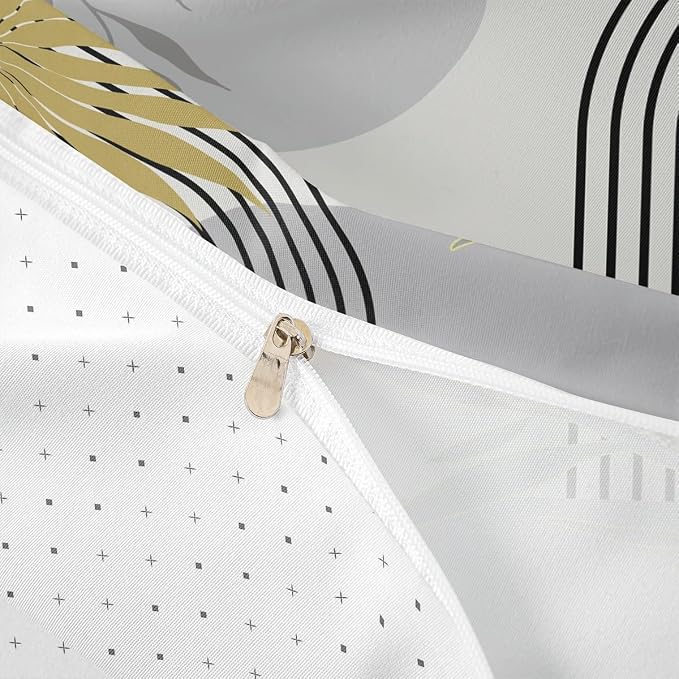 Erosebridal Boho Grey Geometric Comforter Cover Full for Kids Boys Girls,Abstract Leaves Duvet Cover,Retro Mid Century Bedding Set,Minimalist Aesthetic Bed Set 3 Pcs Bedroom Decor