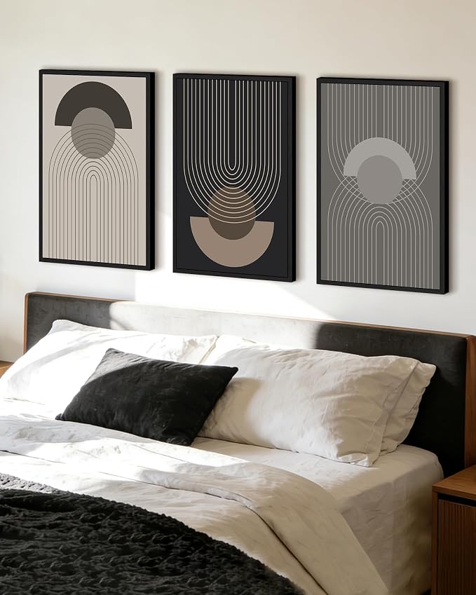Boho Vintage Line Wall Art Framed Mid Century Bohemain Wall Decor Abstract Modern Artwork Home Office Living Room Prints Ready to Hang 16x24in Black Framed