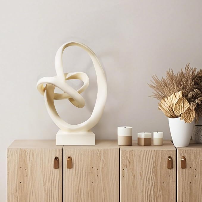 Knot Sculptures, Modern Coffee Table Statues, Abstract Center Piece for Home Office, Dining Living Room Desk Decor, Bookends, 15.5 x 10.5 inch, Beige