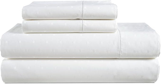 100% Egyptian Cotton Sheet Set Queen Size – Silky Sateen Weave Queen Sheet Set for Winter Sleep Comfort, 15" Snug Fit Deep Pocket, Breathable Hotel-Quality Soft Luxury You Can Feel - Swiss Dot White