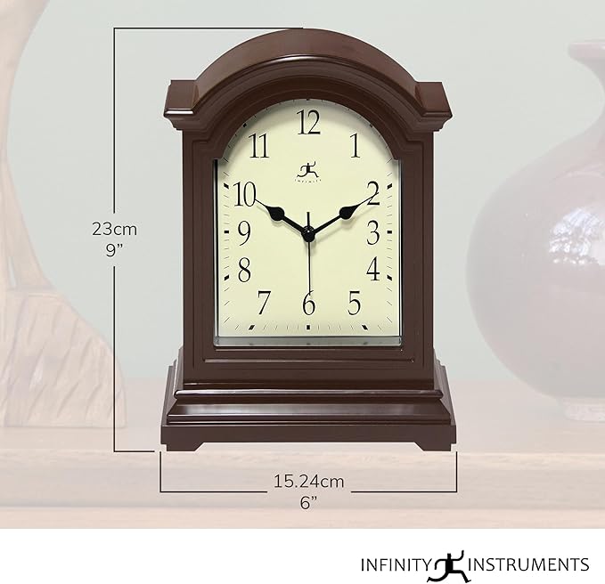 Infinity Instruments Brown Antique Grandfather Tabletop Clock 9 x 6 Mantle Tabletop Clock Mini Desktop Table Mantel Decor Vintage Living Room Decor