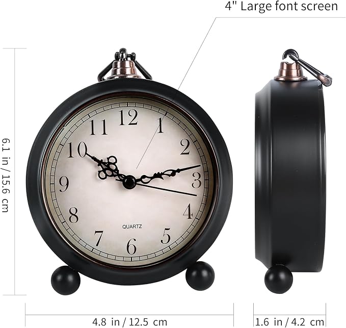 pxy Retro Alarm Clock for Heavy Sleepers 3D Dial Battery Operated (Battery Include), 4" Super Silent Analog Alarm Clock for Kids with Night Light PT260 Silver OrangePT508-1 Arabic Numbers