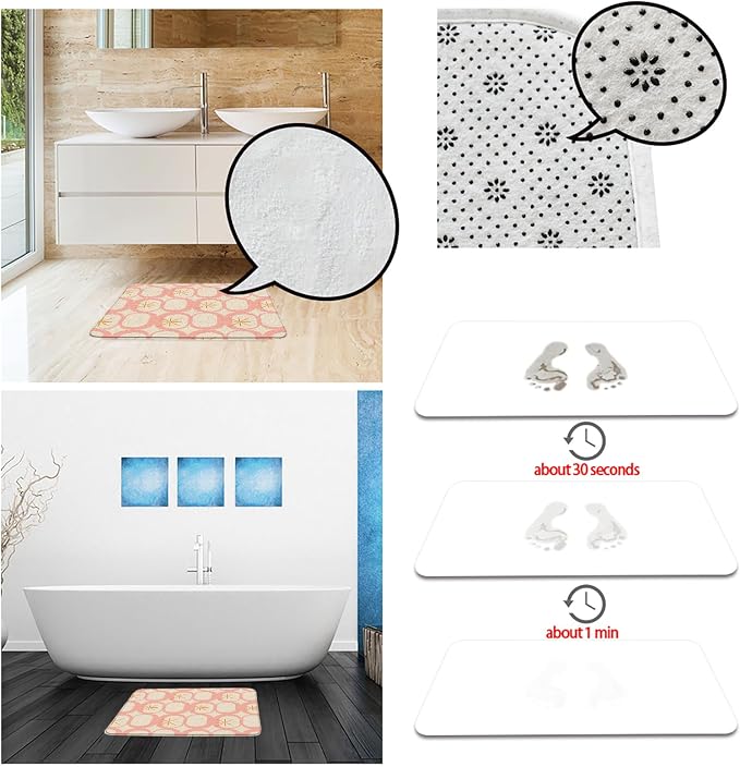 Mid Century Modern Bath Mat Abstract Atomic Geometric Retro 1950s Pink Bathroom Kitchen Toilet Rugs,18x48 Inch