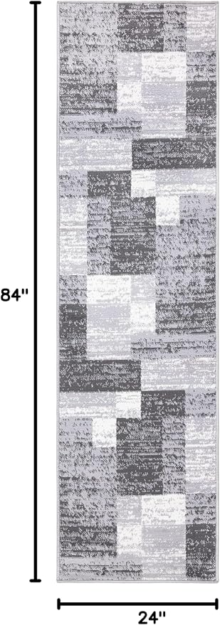 Rugshop Oslo Modern Geometric Boxes Runner Rug 2' x 7' Gray