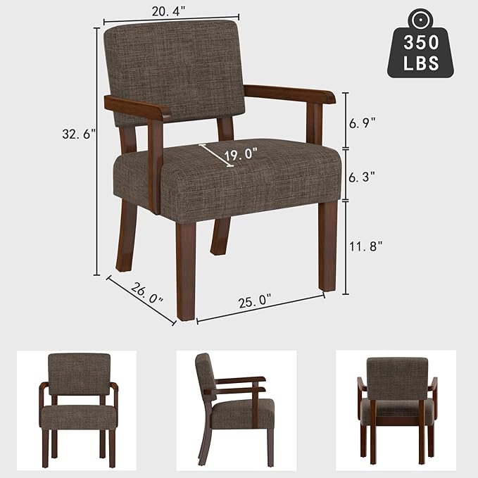 Accent Chair,Armchairs with Solid Wood Frame and Legs,Upholstered Reading Leisure Chair for Bedroom,Office,Waiting Room (Linen, Brown, One Chair)