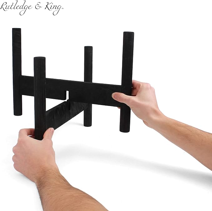 Rutledge & King Mid Century Plant Stand - Modern Plant Stand - Indoor Plant Stand - Wooden Plant Stand - Plant Holder (Large, Aberdeen/Black)