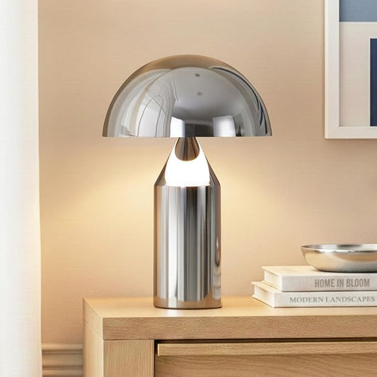 Brightech Venus 14" Globe Table Lamp – Modern Mid-Century Lamp with Golden Metal Shade – Nightstand, Bedside, Desk & Accent Table Lighting for Bedroom, Living Room & Office Décor - Chrome/Silver