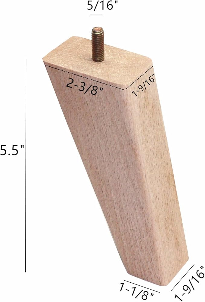 WEICHUAN Tapered Solid Beech Wood Furniture Legs for Sofa Couch Chair Ottoman Loveseat Table Cabinet Legs Furniture Feet Replacement(5.5" Slant Set of 4)
