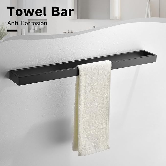 TNOMS Black Towel Bar Set, 5-Pieces Bathroom Hardware Set,23.6 Inch Towel Rack Set Stainless Steel Towel Holder Set Wall-Mounted Bathroom Accessories