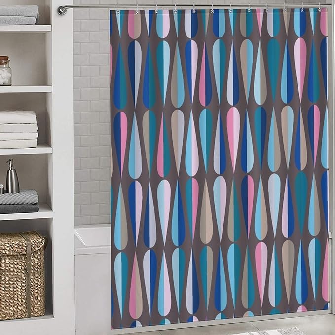 Mid Century Shower Curtain,Modern Colorful Abstract Geometric Drop Shapes Bathroom Curtain Polyester Waterproof Fabric Decor 66x72in（168x183cm）