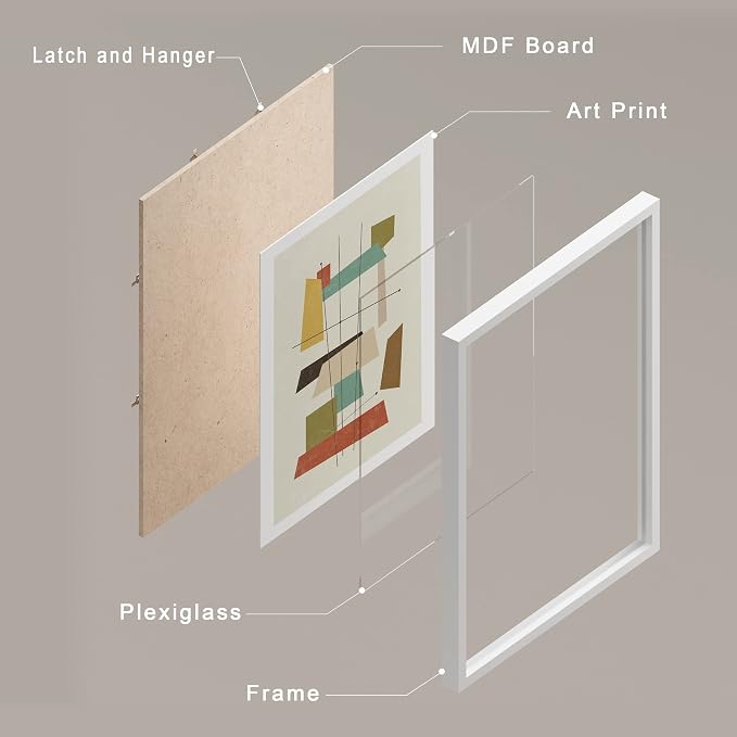 SIGNWIN Framed Mid-Century Modern 1960s Vintage Nordic Polygons Wall Art, Set of 4 Abstract Geometric Wall Decor Prints, Nature Wilderness Wall Décor for Living Room, Bedroom - 8"x10" White