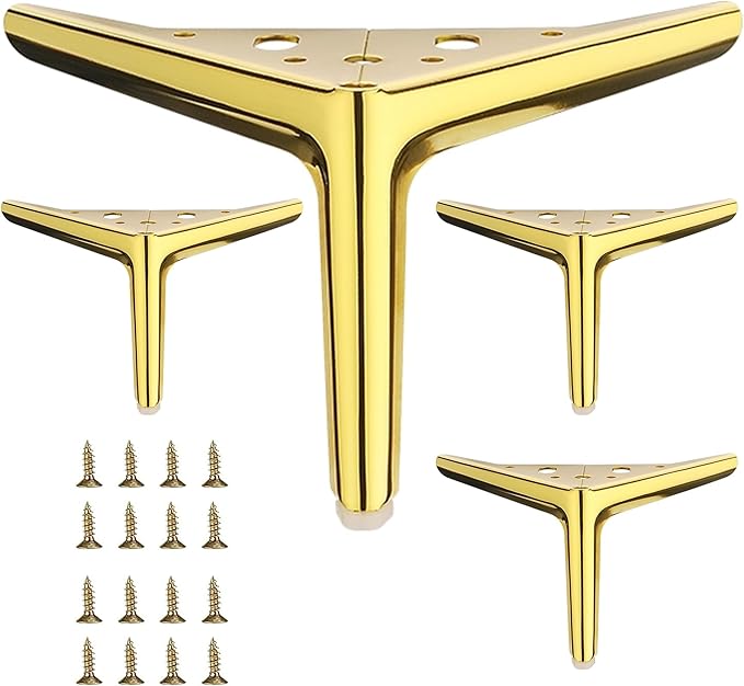4.7 inch/12cm Shiny Gold Metal Furniture Legs Set of 4, DIY Replacement for Short Cabinet Legs, Sofa Legs, Small Dresser Legs