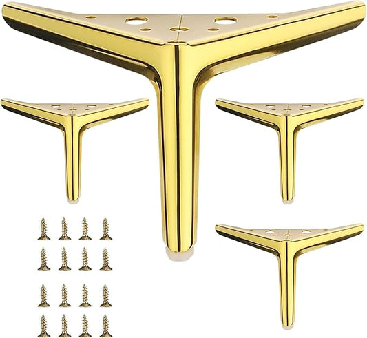 4.7 inch/12cm Shiny Gold Metal Furniture Legs Set of 4, DIY Replacement for Short Cabinet Legs, Sofa Legs, Small Dresser Legs