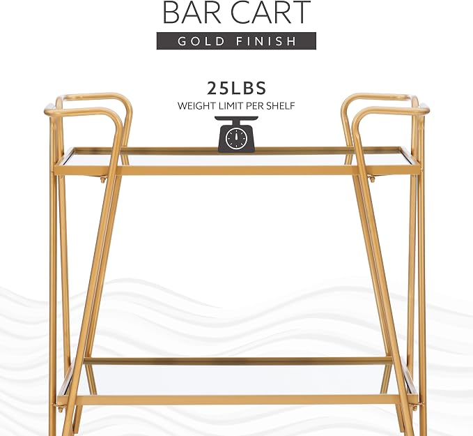 Linon Gina Mid-Century Bar Cart, Gold