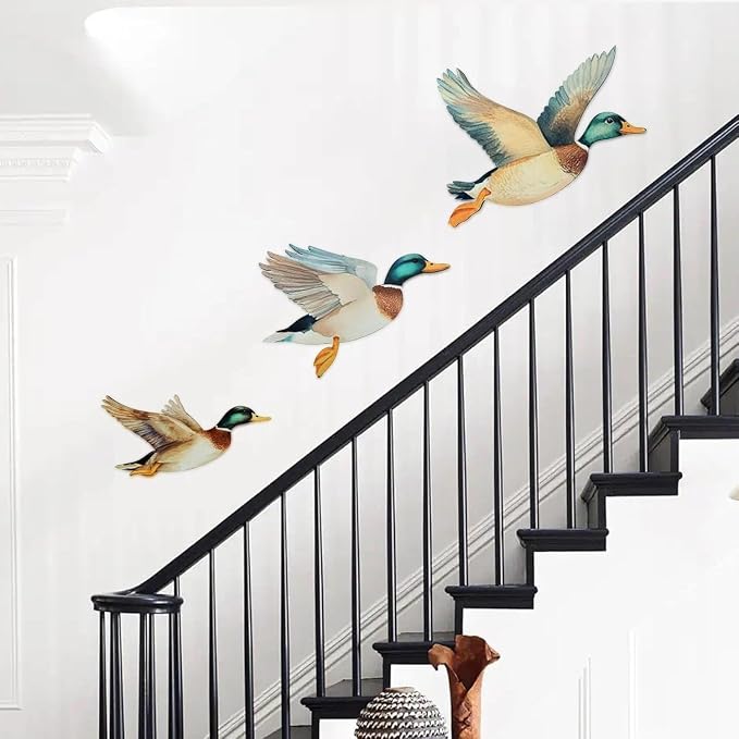 FLHRSM Mallard Duck Baby Stuff 3PCS, Wooden Mallard Ducks Hunting Wall Decor Vintage Farmhouse Wall Art, Nursery Living Room Decor Rustic Baby Shower Party Gifts, Carved Flying Birds Hanging Signs