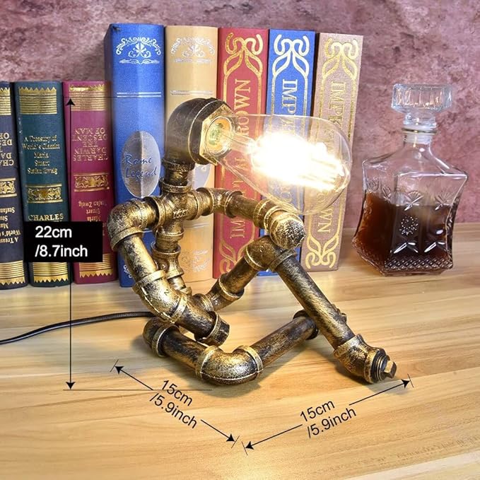 Steampunk Table Lamp, Industrial Water Pipe Lamp Retro Iron Piping Desk Lamp Vintage Nightstand Lamps for Bedroom Living Room Kitchen Café Dorm Pub