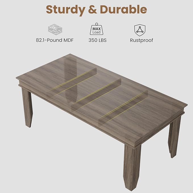 GarveeHome Farmhouse Dining Table for 6-8 People, 71 in Long Kitchen Tables with Wooden Sturdy Frame, 6 ft Large Rectangular Dinner Table for Dining Room, Kitchen, Grey Walnut, 71" Non-extendable