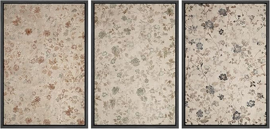 MUDECOR Framed Wall Art Print Set Vintage Floral Botanical in Neutral Tones Illustrations Realism Decorative for Living Room, Bedroom, Office - 24"x36"x3 Black