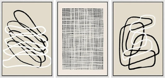 SIGNWIN Framed Canvas Print Wall Art Set Grunge Watercolor Paint Strokes Abstract Shapes Cozy Neutral Modern Art Decorative Boho Relax/Zen Nordic for Living Room, Bedroom, Office - 24"x36"x3 White