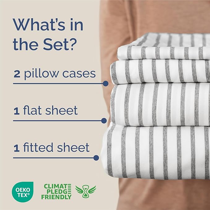 King Size 4 Piece Sheet Set - Comfy Breathable & Cooling Sheets - Hotel Luxury Bed Sheets for Women & Men - Deep Pockets, Easy-Fit, Soft and Wrinkle Free Sheets - Grey Stripes Oeko-Tex Bed Sheet Set