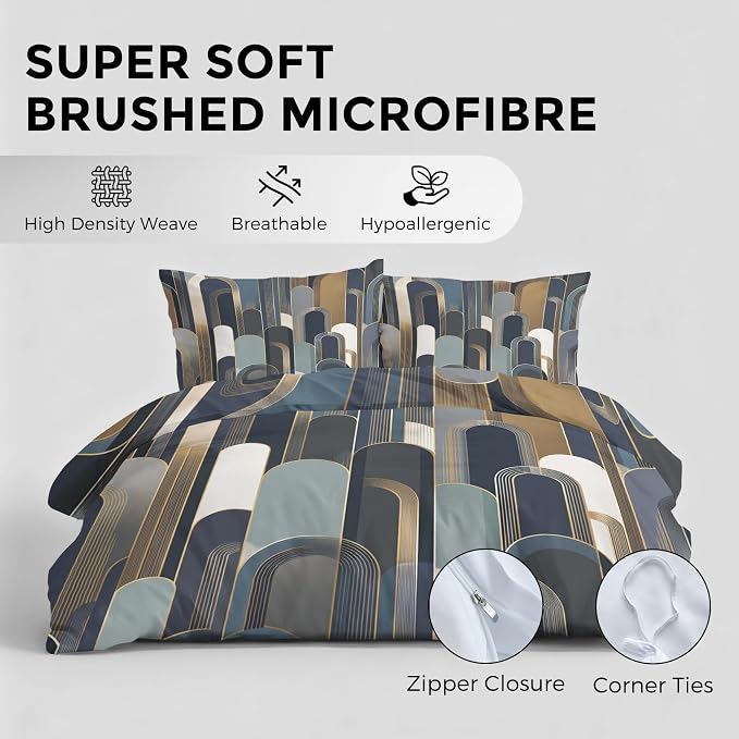 Mid Century Boho Duvet Cover California King Size, Geometric Arch Bedding Set 3 pcs with 2 Pillow Covers, Mid Century Modern Bedroom Decor, Soft Microfiber Reversible, Zipper & Ties KJJT 109