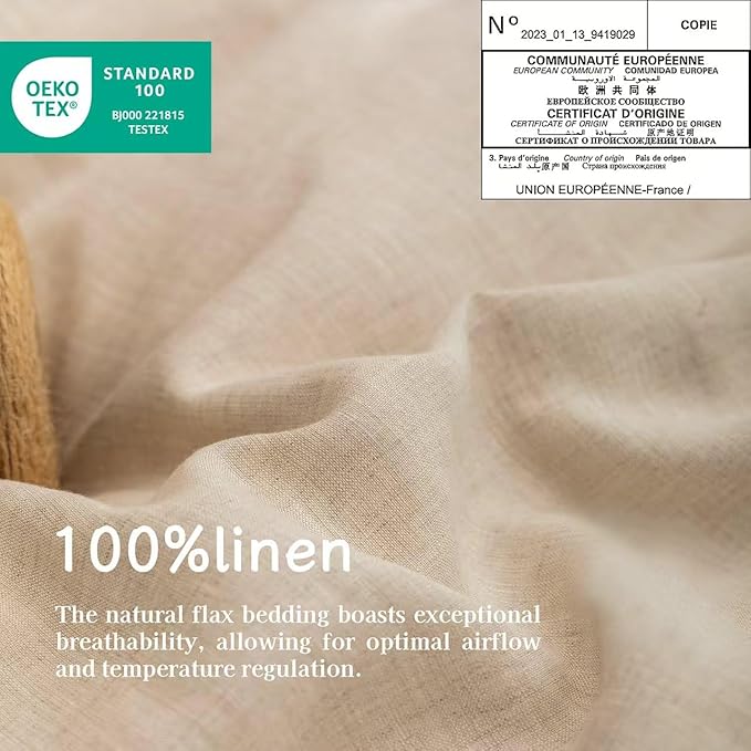 EVERLY Linen Sheets Set Full Size,100% French Stonewash Pure Linen Bed Sheets,4Pieces (1Flat Sheet,1Fitted Sheet,2Pillowcase) Suitable for Hot Sleepers,Deep Pocket Natural Bedding Set