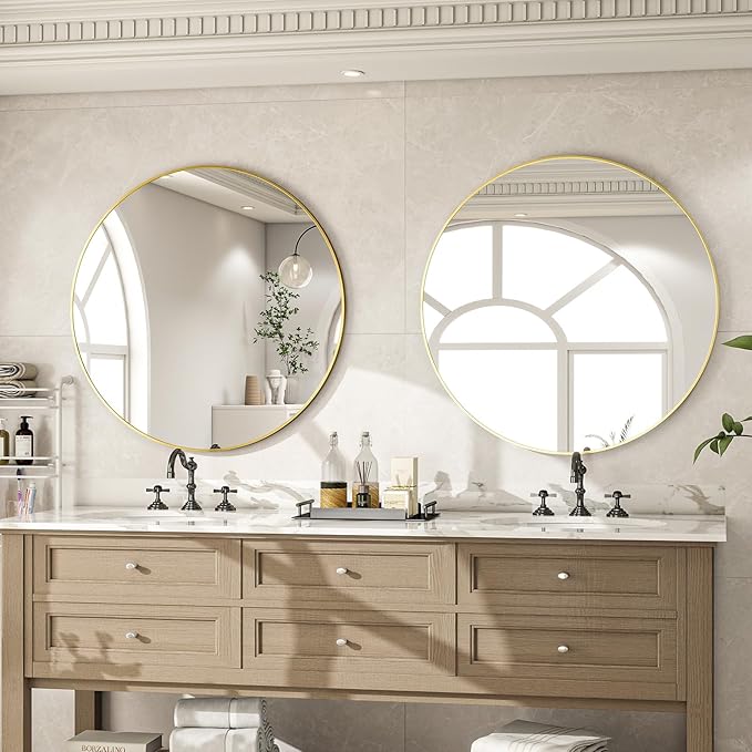 Round Mirror Wall Mounted Mirror - 20" Circle Mirror Bathroom Vanity Mirror with Aluminum Frame for Bedroom Living Room, Entryway Decor Gold Mirror