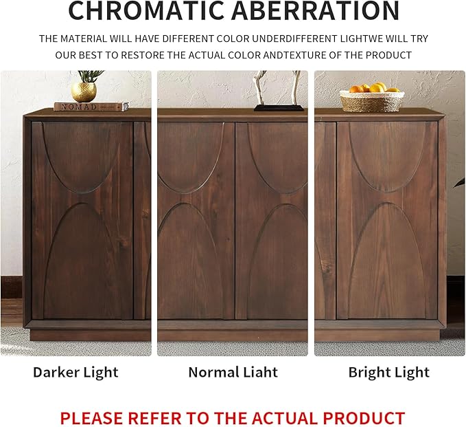 Sideboard Buffet Cabinet, Accent Storage Cabinet with 4 Doors and Adjustable Shelf, Farmhouse Mid Century Modern Buffet Sideboard for Living Room, Kitchen, Entry (Walnut)
