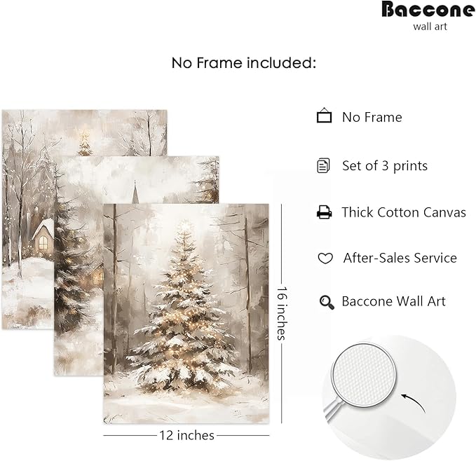 Christmas Wall Art Decor Winter Santa Pictures Vintage Christmas Canvas Poster Snowy Pine Trees Wall Art Xmas Forest Prints Santa Claus Painting Artwork for Bedroom Living Room 12x16x3 Inch Unframed