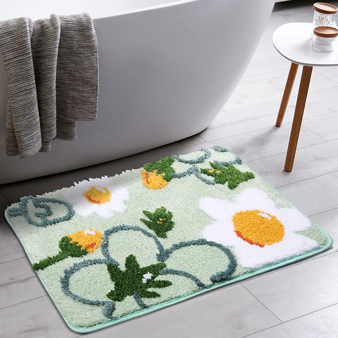 Hi Space Bathroom Rugs Mat 26x18IN Floral Bath Mat for Bathroom Non Slip Machine Washable Soft Microfiber Absorbent Cute Bath Rug Plush Carpet for Tub Shower Sink Fluffy Home Decor Accessories