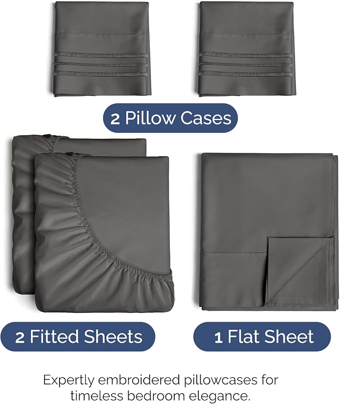Split King Size 5 Piece Sheet Set - Comfy Breathable & Cooling Sheets - Hotel Luxury Bed Sheets for Women & Men - Deep Pockets, Easy-Fit, Soft & Wrinkle Free Sheets - Charcoal Oeko-Tex Bed Sheet Set