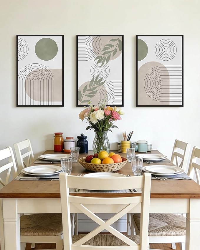 Drsoum Green Bohemian Wall Art Framed Boho Plant Sage Wall Decor Abstract Geometry Artwork Bedroom Home Office Living Room Prints Ready to Hang 16x24in Black Framed