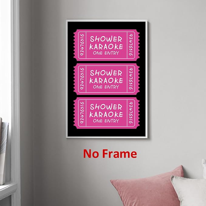 Vintage Ticket Canvas Wall Art Pink Aesthetic Paintings Funny Shower Pictures Preppy Aesthetic Posters Retro Trendy Wall Art Pink Preppy Painting Modern Trendy Girls Posters 16x24inch Frameless