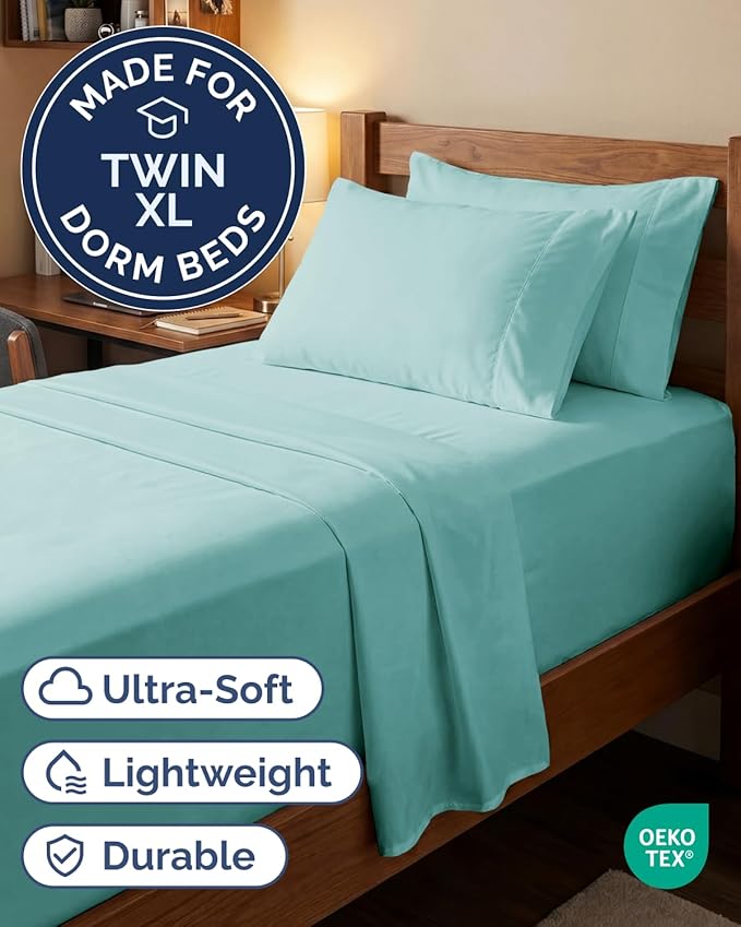 Extra Deep Twin XL Sheet Set - 4 Piece College Dorm Bed Sheets Set with Extra Deep Pockets - Ultra-Soft, Comfy & Breathable Bedding for Women, Men, Kids & Teens - Wrinkle & Fade Resistant - Spa Blue