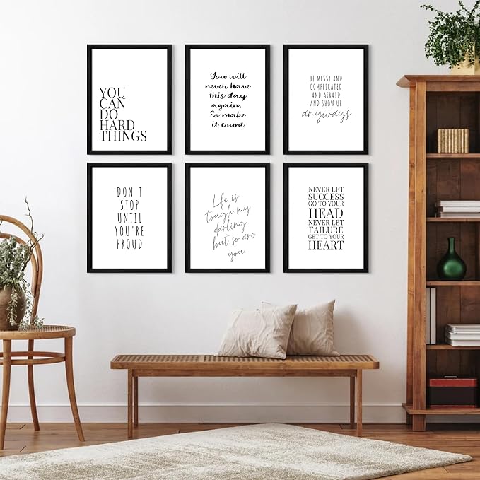 Office Inspirational Wall Art Decor Motivational Quotes Canvas Wall Art Positive Classroom Posters Pictures Office Inspirational Work Artwork for Women Home Bedroom 8x10 Inch Wood Framed Set of 6