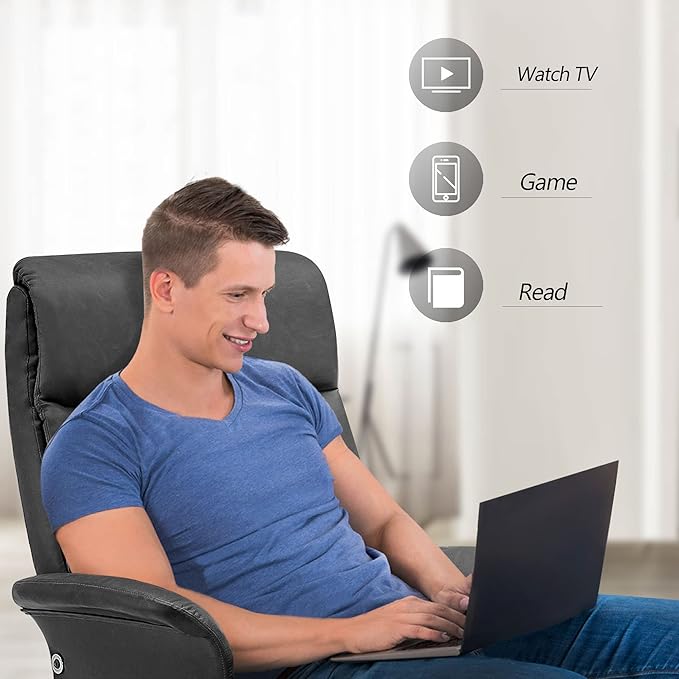 MCombo Swivel Recliner with Ottoman, Modern Heavy-Duty Aluminum Base, Faux Leather Lounge Chair for Small Space, Living Room, or Office 4603 (Dark Grey)