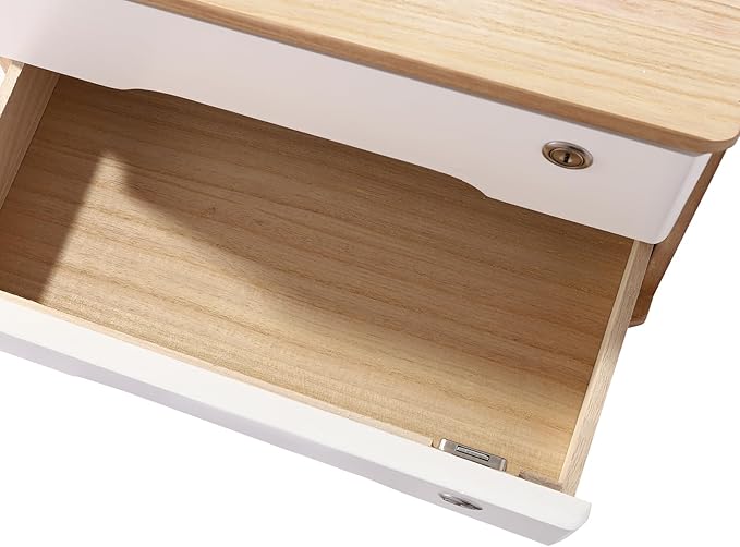 Wooden Desk Organizer with Drawers & Lock Desktop Storage Cabinet Tabletop Organizing Unit for Home Office Supplies File Stationery Jewelry (Light Brown, 2 Tiers)