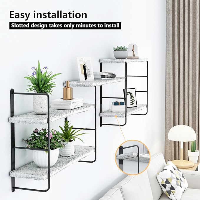 MXCSE Wall Shelves, Wall Mounted Bookshelves, DIY Floating Shelves for Wall, Wood Hanging Book Shelves for Room, Bedroom, Living Room, Easy Installation (Washed White, 50W x 17H)