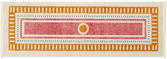 Lukinbox Boho Bathroom Runner Rugs with Fringes, 2x6 Sun Washable Hallway Runner Rug, Extra Long Soft Non-Slip Orange Rainbow Area Rug for Kitchen Laundry Room Entryway