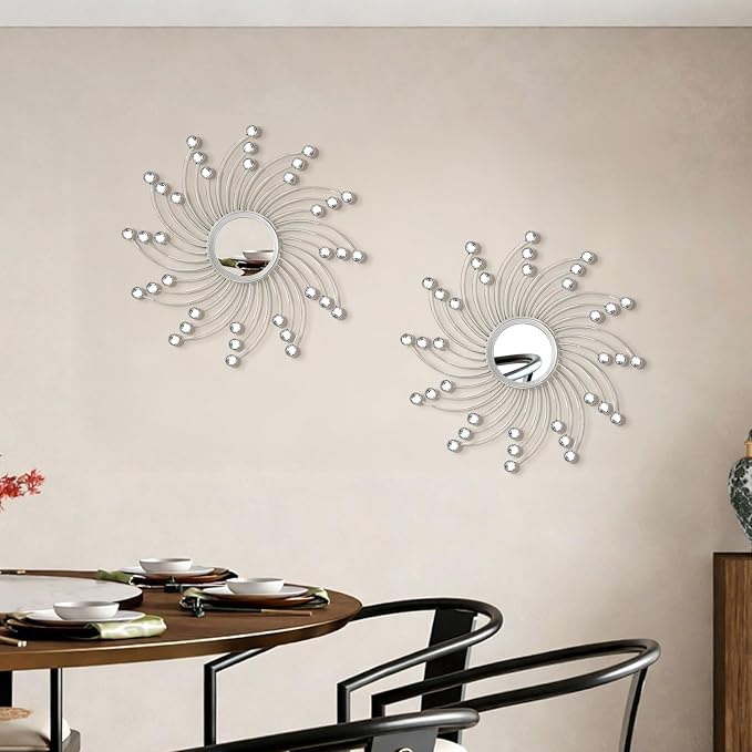 2 Pack Metal Mirrors for Wall Boho Sunburst Wall Mirror Home Decor Modern Decorative Wall Art for Bedroom Living Room Entryway