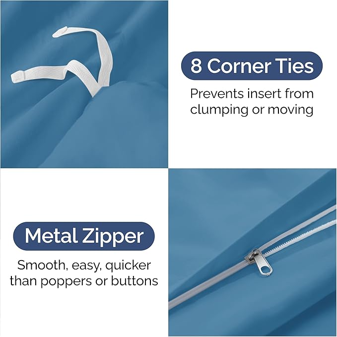 Duvet Cover King Size - Extra Soft King Size Duvet Cover - Lightweight & Breathable - Easy Care & Fade Free with Zipper Closures & Ties - 104" x 90" Inches - (Denim Blue) Comforter Not Included