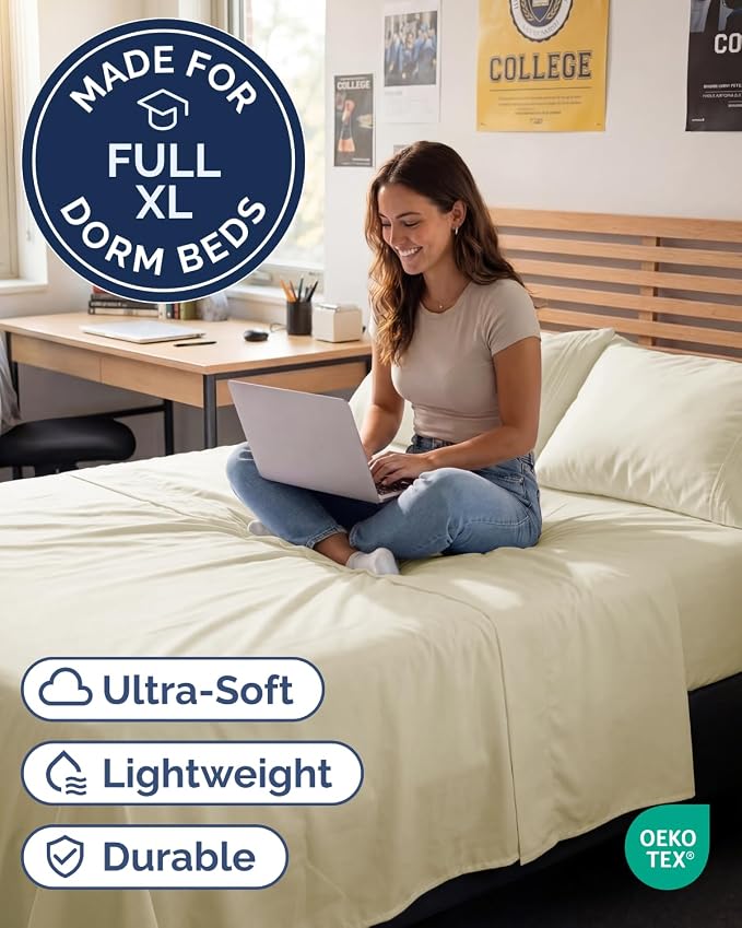 Full XL Bed Sheet - 4 Piece Full XL Bed Sheets Set - Ultra-Soft, Breathable & Cooling - Hotel Luxury Bedding for Women & Men with Deep Pockets - Wrinkle Free & Fade Resistant - Oeko-Tex - Off White