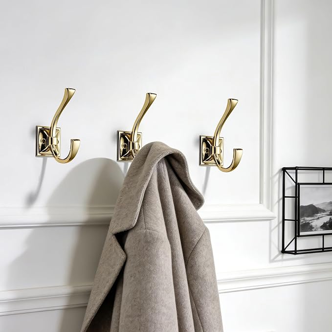 TUNNY 5 Pack Antique Design Wall Hanging Coat Hooks - Polished Gold Coat Hooks Towel Hook for Entry Shoe Cabinet, Wardrobe Bathroom Bedroom Furniture Hardware