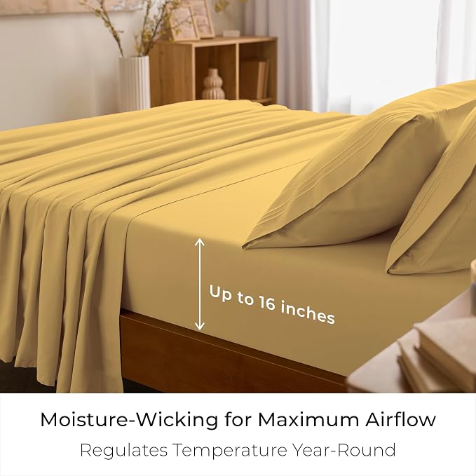 Mellanni Twin Sheets Set - 3 PC Iconic Collection Bedding - Hotel Luxury, Extra Soft, Cooling Bed Sheets - Wrinkle, Fade, Stain Resistant (Twin, Yellow)
