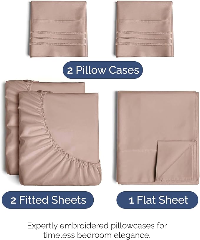 Split King Size 5 Piece Sheet Set - Comfy Breathable & Cooling Sheets - Hotel Luxury Bed Sheets for Women & Men - Deep Pockets, Easy-Fit, Soft and Wrinkle Free Sheets - Mauve Oeko-Tex Bed Sheet Set