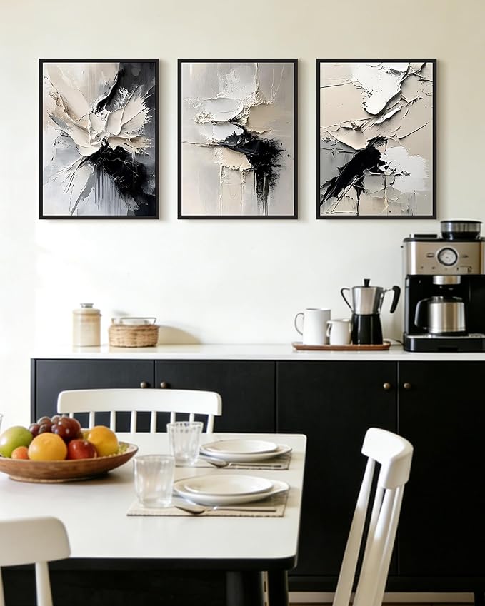 KUVIOKE Navy Blue Abstract Framed Wall Art Minimalist Graffiti Pastel Wall Decor Modern Neutral Color Block Illustration Painting Brush Stroke Art Home Decor 12x16in (Black Framed)